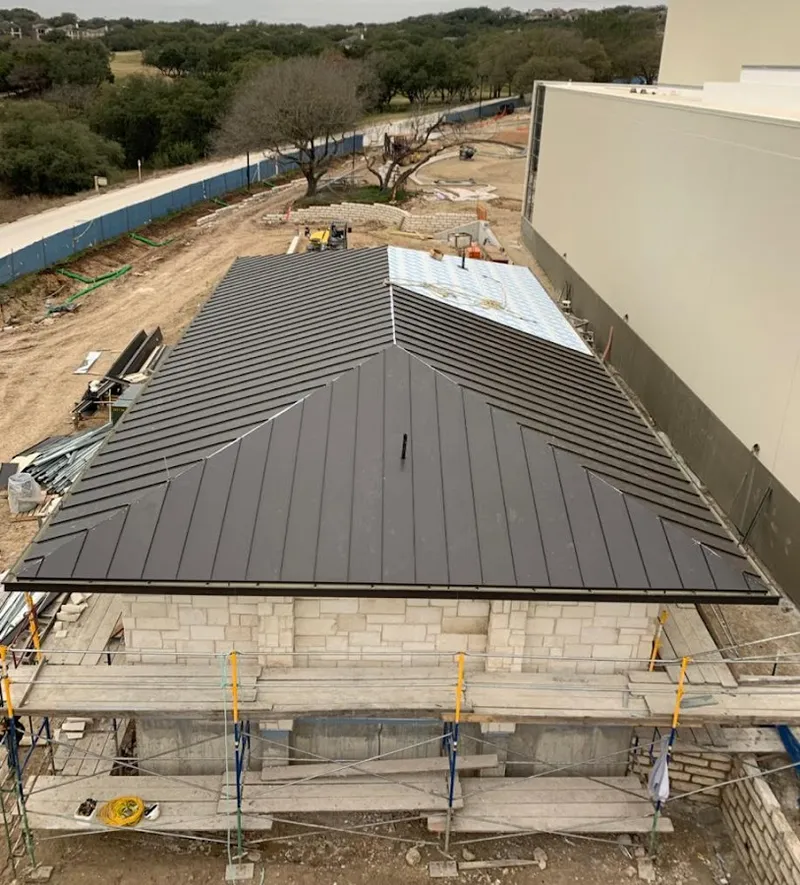 Metal roof new construction with scaffolding in Vermilion